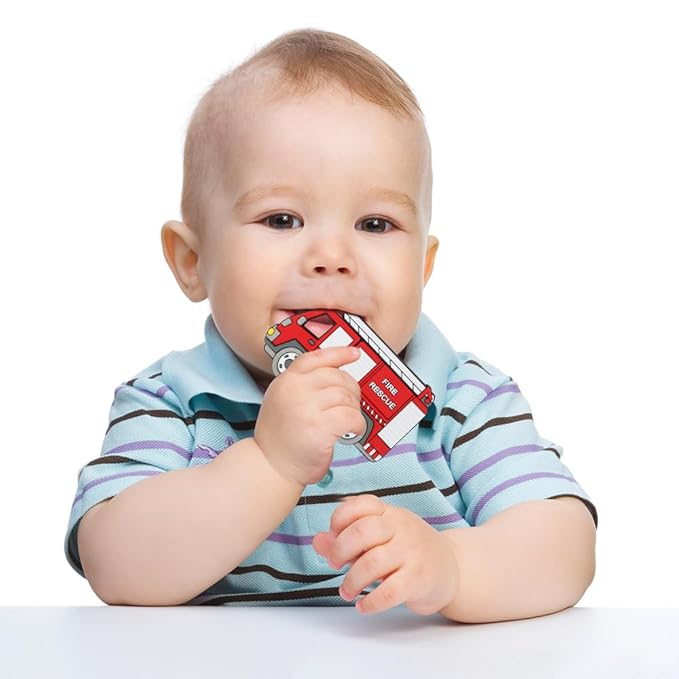 Baby Silicone Teether,Sensory Chew Toys,BPA Free Soft and Effective Infant Teething Pain Relief Toys,Freezer Safe,Food Grade Silicone,Best Shower Gift for Boys and Girls (Fire Trcuk).