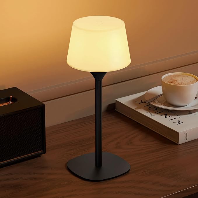 FUYO Cordless Table Lamp, Portable LED Desk Lamp, 3 Color Stepless Dimmable Rechargeable LED Table Lamp for Restaurant/Bedroom/Bars/Outdoor Party/Camping/Coffee Shop