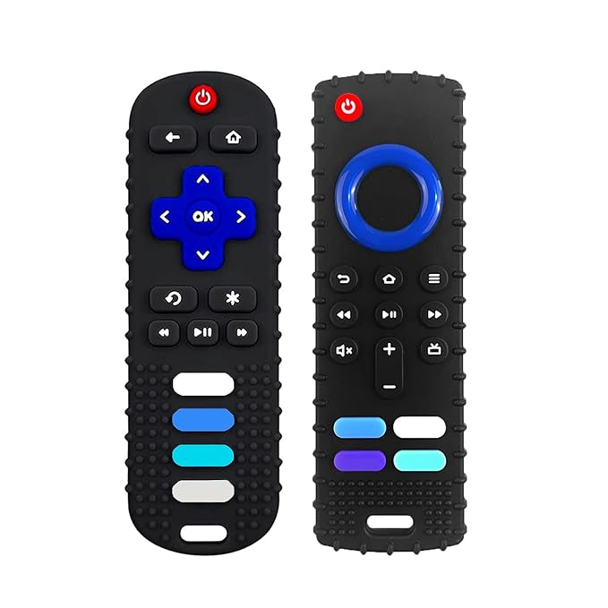 2-Pack Baby Teething Toys-TV Remote Control Shape Silicone Infants Teething Toys for Babies 0-18 Months,BPA-Free (N-Black+Black)