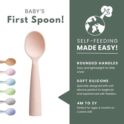Miniware Silicone Baby Spoon for Training - BPA Free Baby Utensils - Baby Spoons Self Feeding 6 Months | 100% Food Grade Silicone - Modern & Dishwasher Safe Toddler Spoons (Grey and Peach, 2 Pack)