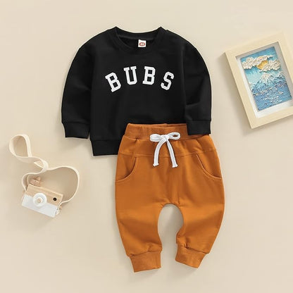 Murnouche Toddler Baby Boy Fall Winter Outfits Letter Crewneck Sweatshirt Casual Pants 2Pcs Clothes Set