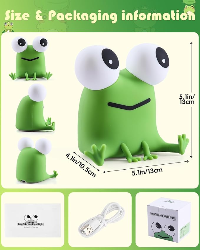 YISUN Frog Night Light for Kids, Soft Silicone Nursery Night Lamp Rechargeable LED Bedside Lamp with Timer, Cute Squishy Lamp for Boys Girls Christmas Gifts Room Decor Kawaii Toys