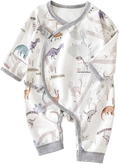 BINIDUCKLING Newborn Kimono Side Snap & Tie Wrap Over Long Sleeve Romper with Mitten Cuffs