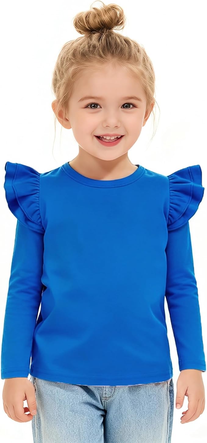 LYSMuch Toddler Baby Girls Long Sleeve Ruffle T Shirt Kids Casual Plain Solid Top Blouse T-Shirt Undershirt