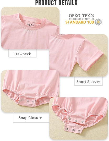 Jimonda Baby Bubble Romper Boy Girl Solid Color T-Shirt Outfits Short Sleeve Bodysuit Organic Cotton 2Pcs