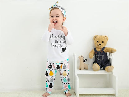 KuKitty 3Pcs Baby Girl Outfits Set Long Sleeve T-Shirt Tops Flowers Pants with Headband