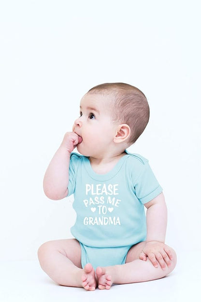 CBTwear Please Pass Me To Grandma Baby Bodysuit Funny Infant Outfit Cute Newborn Clothes Unisex Romper (6 Months, Light Blue)