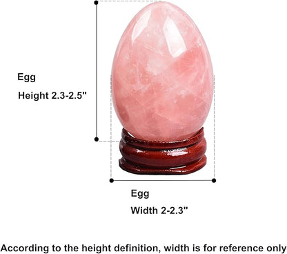 AMOYSTONE Decorative Rose Quartz Egg Sphere Carved with Base Healing Crystal Home Decors Easter Egg Height 2.3-2.5"