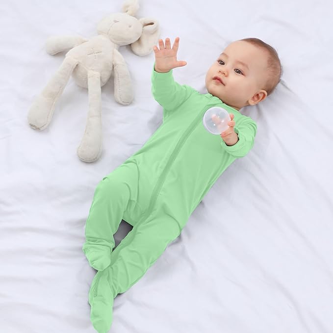 Baby Boy Footed Pajamas with Mittens,Rayon Made from Bamboo Sleepers, 2 Way Zipper Long Sleeve Pjs