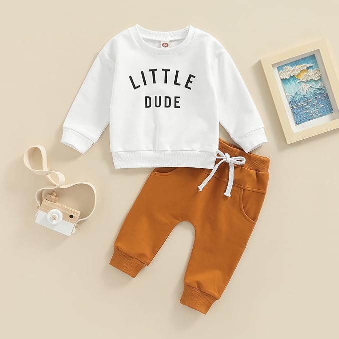 Murnouche Toddler Baby Boy Fall Winter Outfits Letter Crewneck Sweatshirt Casual Pants 2Pcs Clothes Set