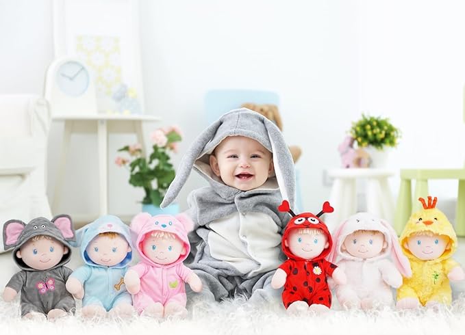 June Garden 12" Sweet Dolly Frida - Stuffed Ultra Soft Baby Bear Doll for Birth and Up - Removable Pink Outfit