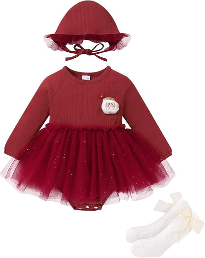 YOUNGER TREE Newborn Baby Girl Romper Dress Outfits Long Sleeve Floral Tutu Bodysuit with Leggings Hat Infant Fall Clothes