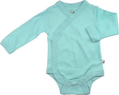 Babysoy Unisex Newborn, Infant, & Baby Long Sleeve Kimono Wrap Around Side-Snap Organic Bodysuit Onesies Onepiece