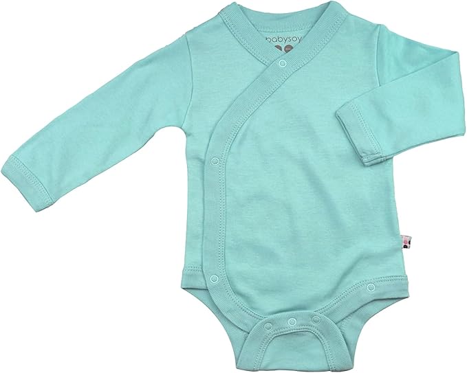 Babysoy Unisex Newborn, Infant, & Baby Long Sleeve Kimono Wrap Around Side-Snap Organic Bodysuit Onesies Onepiece