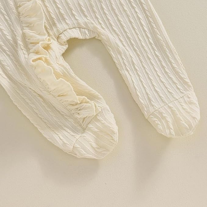 Newborn Baby Girl Fall Winter Outfits Clothes Knit Jumpsuit Ruffle Romper Newborn Coming Home Outfit for Baby Girl