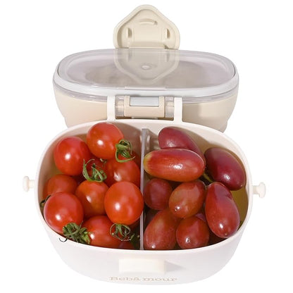 Bebamour Snack Box For Kids & Toddlers 3 Compartment Divided Food Storage Containers Food Storage Containers With Lids&Strap Snack Boxes for Go out,School, and Travel (New Coffee Cow)