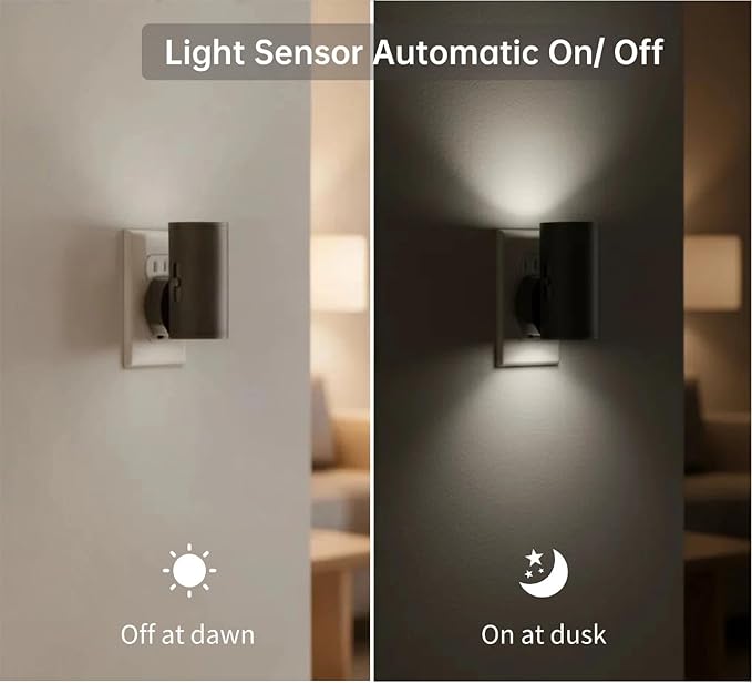 LED Night Light Plug into Wall, 0-300LM Adjustable Brightness,Light Sensor,Daylight 5000K,Dimmable Night Light for Hallway Bedroom Stairway, 4 Pack