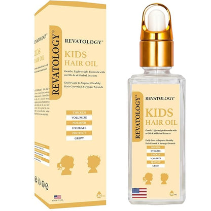 REVATOLOGY Kids & Baby Hair Growth Product High Potency Scalp & Hair Oil (Made in USA) 26 Cold-Pressed Botanicals for all Ages and Hair types -Thin, Curly, Thick Hair | Cruelty & Chemical Free