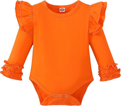 Baby Girl Solid Color Romper Infant Ruffle Sleeve Bodysuit One Piece Outfit Toddler Jumpsuit clothes