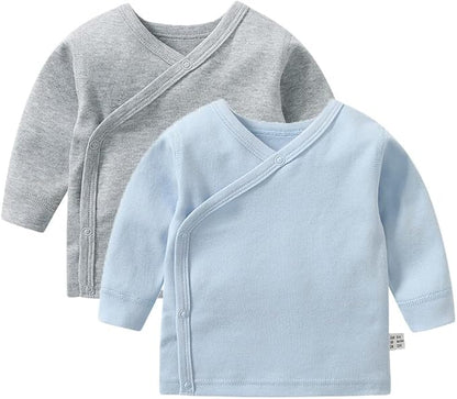 Baby Long Sleeve Side-snap Cotton Shirt Unisex Newborn Girls Boys Kimono Tee Shirts Top