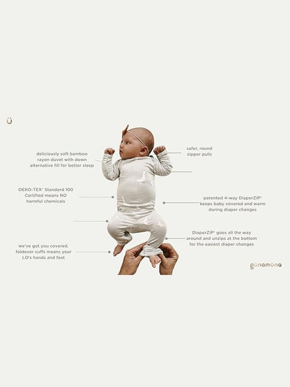 GUNAMUNA Convertible Baby Footie Pajamas, 2-in-1 Romper with Diaper-ZiP, Fold-Over Mittens & Cuffs