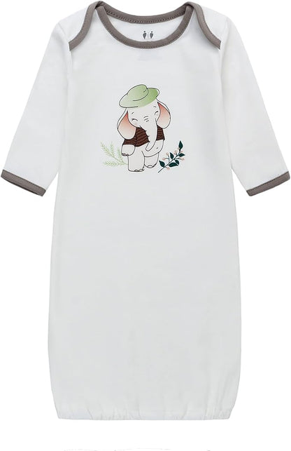 Baby Newborn Gown, 3 Packs Baby Sleeping Bag, Long Sleeve Sleep Sack, Cotton Cloths for Newborn Boys Girls 0-12 Months