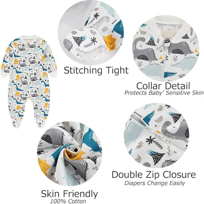 Newborn Baby 2-way Zipper Romper Cotton One-piece Jumsuit 3-pack, 0-24 Months