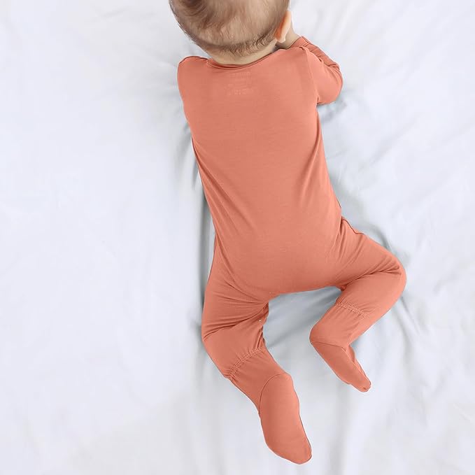 Baby Boy Footed Pajamas with Mittens,Rayon Made from Bamboo Sleepers, 2 Way Zipper Long Sleeve Pjs