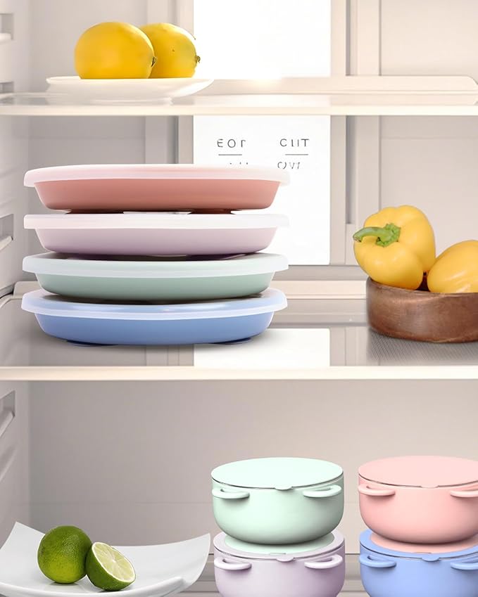 Stainless Steel Toddler Suction Plate with Lid, Deeper 9" Divided Plates with Removable Silicone Sleeves for Kids, Non Toxic & BPA Free | Unbreakable Baby Snack Dishes Set of 2, Pink & Lilac