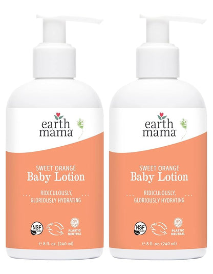 Earth Mama Sweet Orange Baby Lotion | Moisturizing Body Lotion for Dry Skin, Newborn Baby Lotion Sensitive Skin Care, Face Lotion for Babies & Kids with Shea Butter, Calendula & Aloe, 8 Fl Oz (2-Pack)