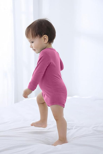 GUISBY Unisex Baby Rayon of Bamboo Snap Bodysuits, Long Sleeve with Mittens Cuffs Bodysuit