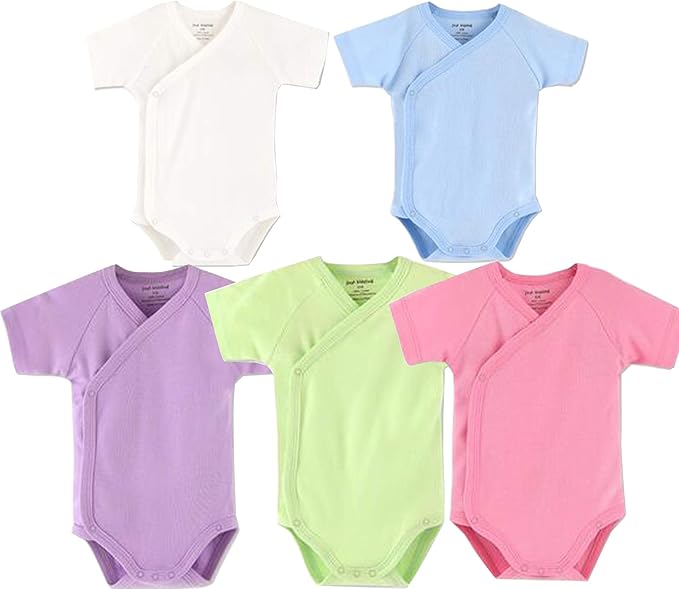 Baby Boys Girls Short Sleeves Kimono Clothes Cotton Baby Side-Snap Bodysuit Pack of Baby Layette Set