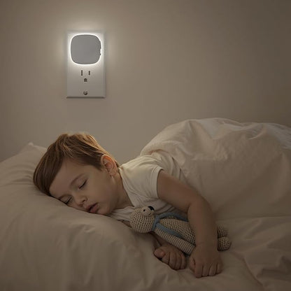 AUVON Plug-in LED Backlit Night Light with Motion Sensor & Dusk to Dawn Sensor, Dimmable Cool White Nightlight with 1-50 lm Adjustable Brightness for Bedroom, Bathroom, Stairs, Hallway (4 Pack)