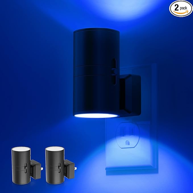 L LOHAS LED Blue Night Light, Night Lights Plug into Wall, Dimmable Nightlight, Light Sensor, Calm Blue Nightlights for Bluey Bathroom Decor, Home Decor, Party, Holiday, Bedroom, Hallway, 2 Pack