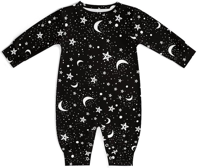 Black White Moon And Star Pattern Baby Romper Long Sleeve Onesie Button Jumpsuit Baby Clothes Unisex