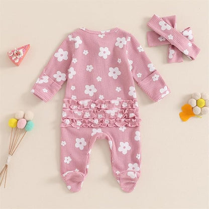 Newborn Baby Girl Fall Winter Outfits Clothes Knit Jumpsuit Ruffle Romper Newborn Coming Home Outfit for Baby Girl