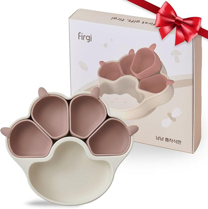 MEOW Taupe Brown Divided Silicone Baby Toddler Suction Plates Non-Slip Silicon Plates Led Weaning Supplies BPA Free Toddler Travel Non-Toxic Kids with Suction
