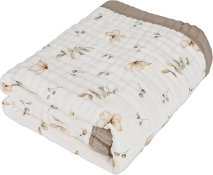 Organic Cotton Muslin Baby Blanket for Boys and Girls - Luxurious Soft Toddler Quilt for Swaddling - Gender Neutral Blanket - Baby and Toddler Gift - Neutral Floral
