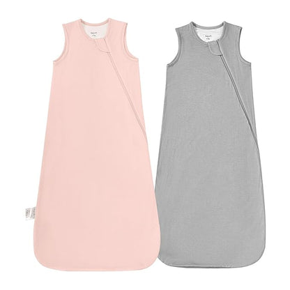 Supersoft Rayon Made from Bamboo Sleep Sack 12-18 Months 0.5 Tog Lightweight Toddler Sleep Sack Baby Wearable Blanket with 2-Way Zipper Summer Unisex Sleeping Bag for Babies (2 Pack) Pink & Gray
