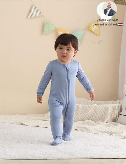 Jimonda Bamboo Baby Pajamas,Unisex Boys Girls One-Piece Footies,Long Sleeve Sleepers 2-Way Zip closure Romper