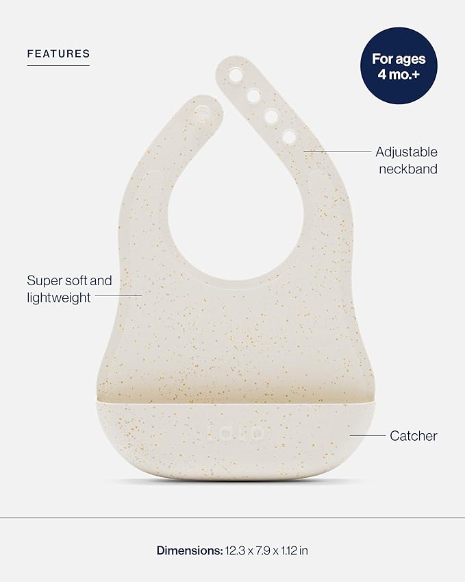Lalo The Bib - Waterproof, Non-Toxic Silicone Baby Bib with Adjustable Neck Band & Silicone Food Pouch Catcher, Set of 2