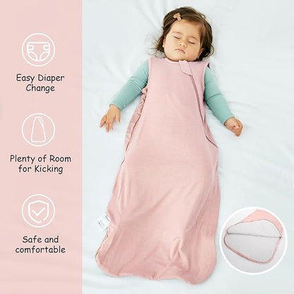 Supersoft Rayon Made from Bamboo Sleep Sack 12-18 Months 0.5 Tog Lightweight Toddler Sleep Sack Baby Wearable Blanket with 2-Way Zipper Summer Unisex Sleeping Bag for Babies (2 Pack) Pink & Gray