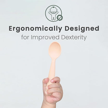 Miniware Silicone Baby Spoon for Training - BPA Free Baby Utensils - Baby Spoons Self Feeding 6 Months | 100% Food Grade Silicone - Modern & Dishwasher Safe Toddler Spoons (Grey and Peach, 2 Pack)