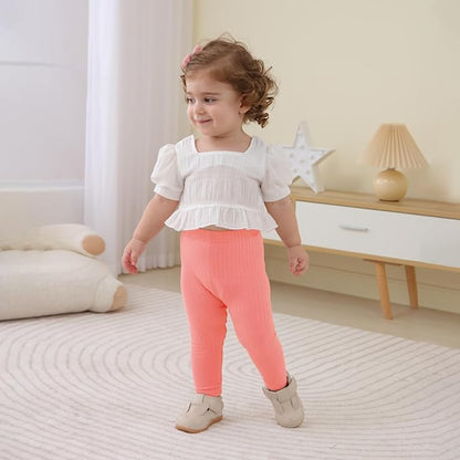 DREAM BUS 5 Pack Toddler Girl Pants Baby Girl Solid Ribbed Pants Toddler Girls Bottoms Leggings Newborn Cotton Jogger