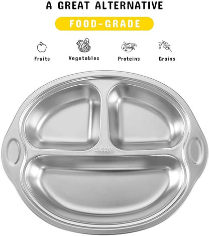 Stainless Steel Baby Suction Plates: Divided Plates for Babies and Toddlers, Made of 100% Food-Grade Materials Ideal for Baby-Led Weaning BPA-Free Toddler Feeding Dishwasher Safe Yellow