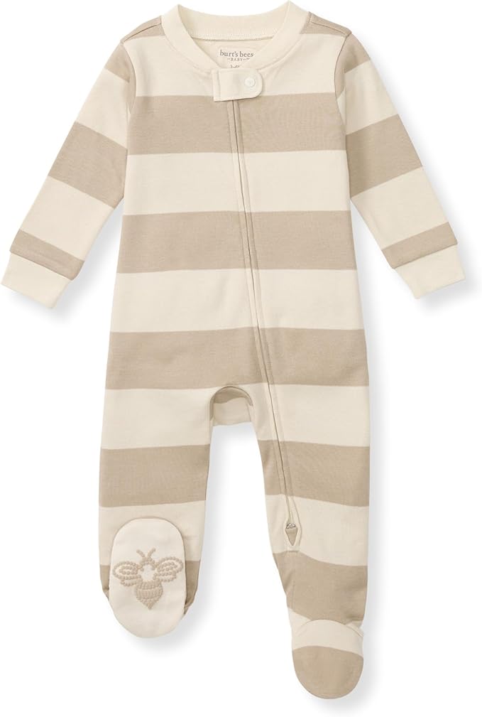 Burt's Bees Baby Boys Sleep and Play PJs, 100% Organic Cotton One-Piece Zip Front Romper Jumpsuit Pajamas