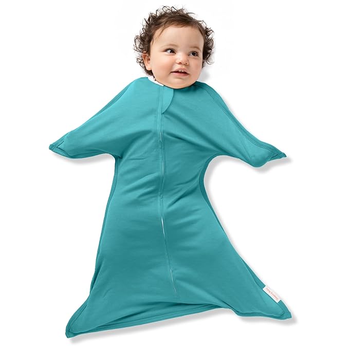 SleepingBaby Zipadee-Zip Transition Swaddle - Cozy Baby Swaddle Blanket with Zipper Convenience - Roomy Wearable Blanket for Easy Diaper Changes - Classic Teal, Medium (6-12 Month)