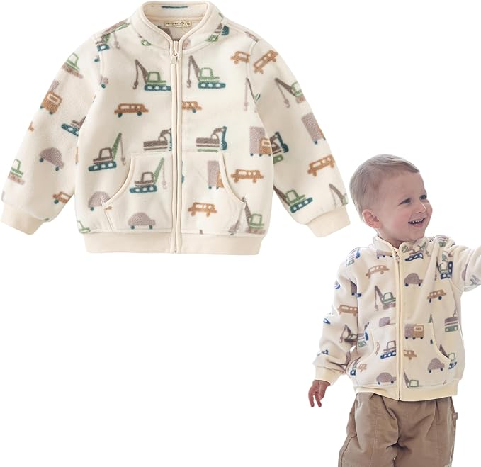 DAVE&BELLA Toddler Printed Polar Fleece Jacket, Zip Up Lightweight Outerwear for Kids Boys Girls Fall Spring Coat 2-9 Years