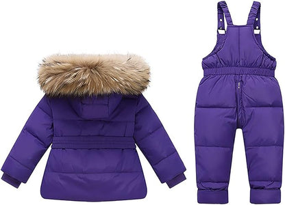 Kids 2 Piece Snowsuit Sets Girls Boys Winter Cute Hooded Puffer Jacket Snow Pants Snowboard Skiing Sets Insulated