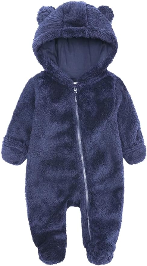 CAHL&FAUO Newborn Snowsuit Baby Cartoon Bear Onesie Warm Fleece Hooded Romper Jumpsuit